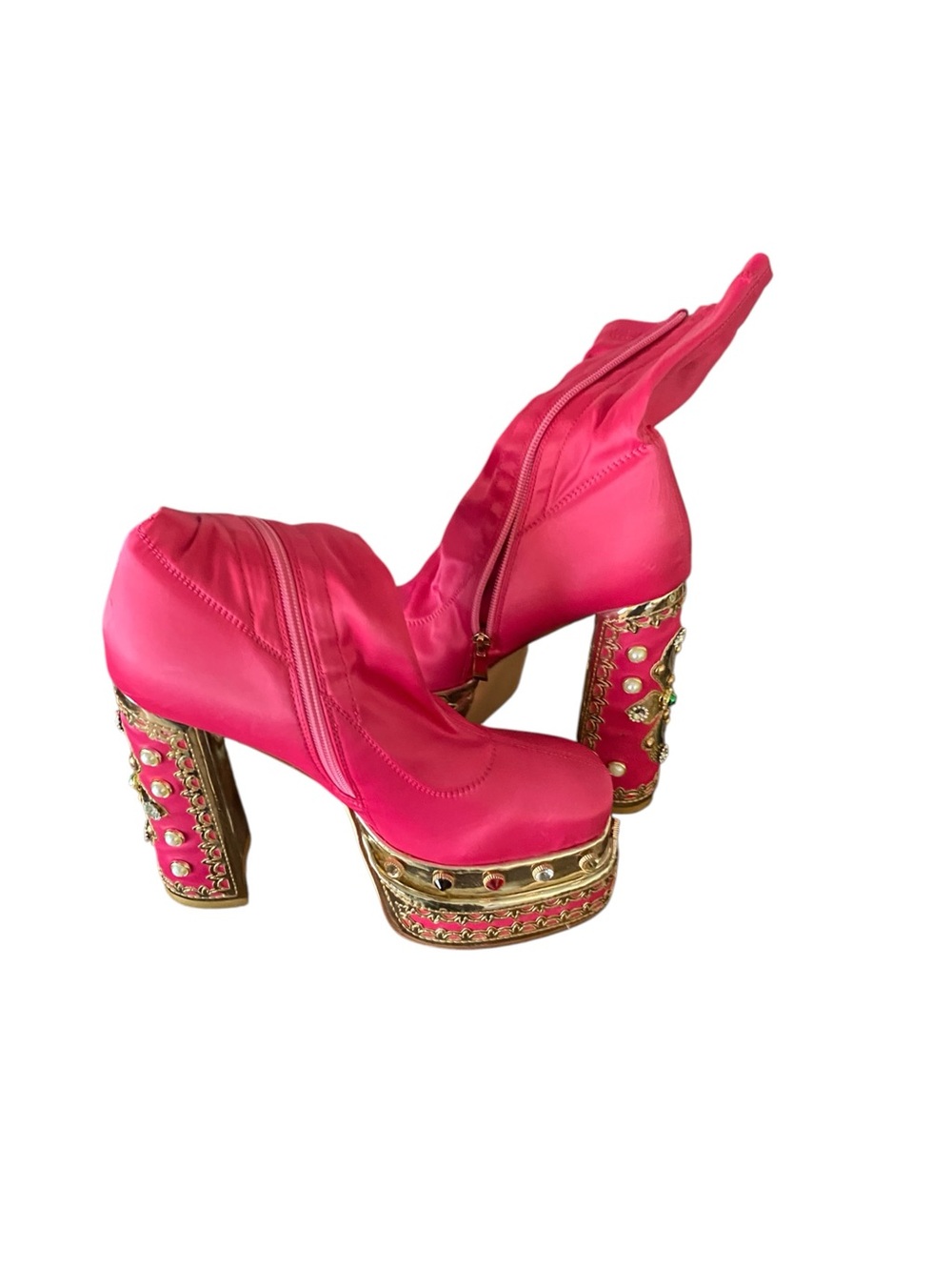 Azalea Wang Spotlight Junkie Fuchsia Satin Bratz Y2K Platform Boots Concert Rave
